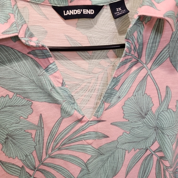 Land's End Women's Green and pink Floral plus size polo shirt 2X - Picture 10 of 11